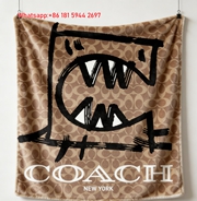Coach Brown Graffiti Monogram Flannel Throw Blanket C025